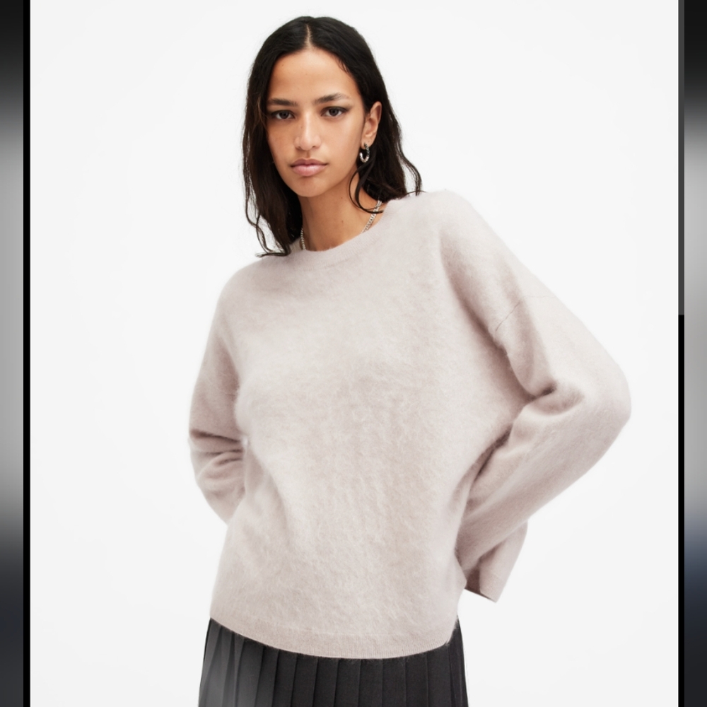 AllSaints Rebel Cashmere Crewneck Sweater In Jute White